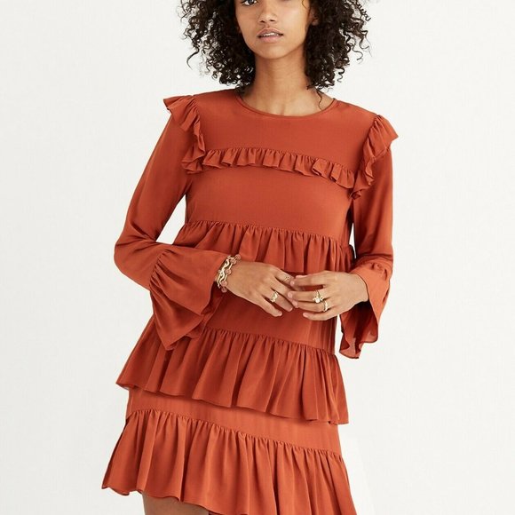 Madewell Silk Waterlily Tiered Ruffle Shirt Dress - Picture 6 of 6